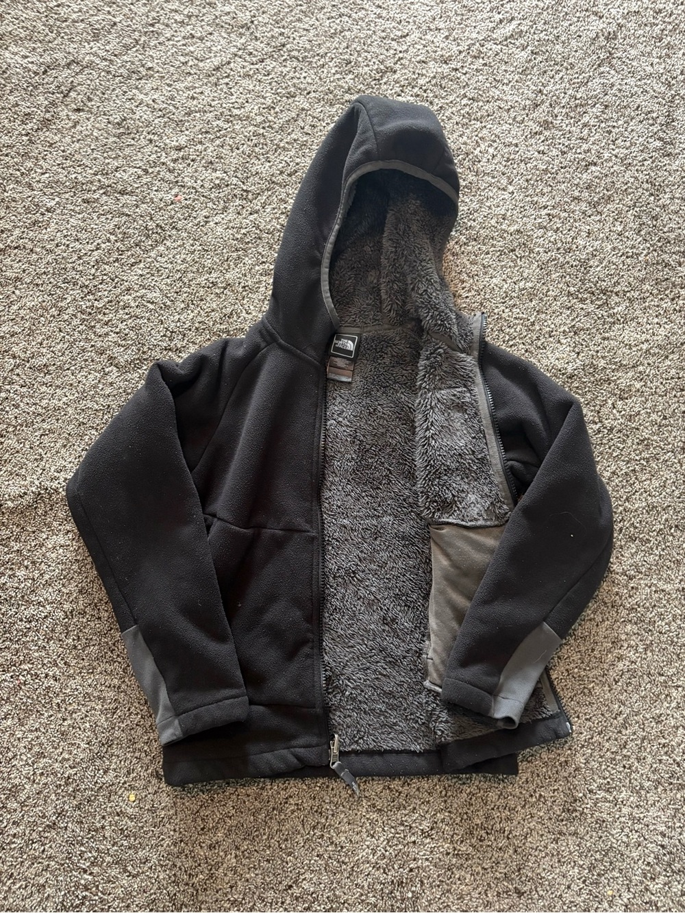 The North Face Kids Black Sherpa Lined Fleece Hooded Jacket Size Small 7/8